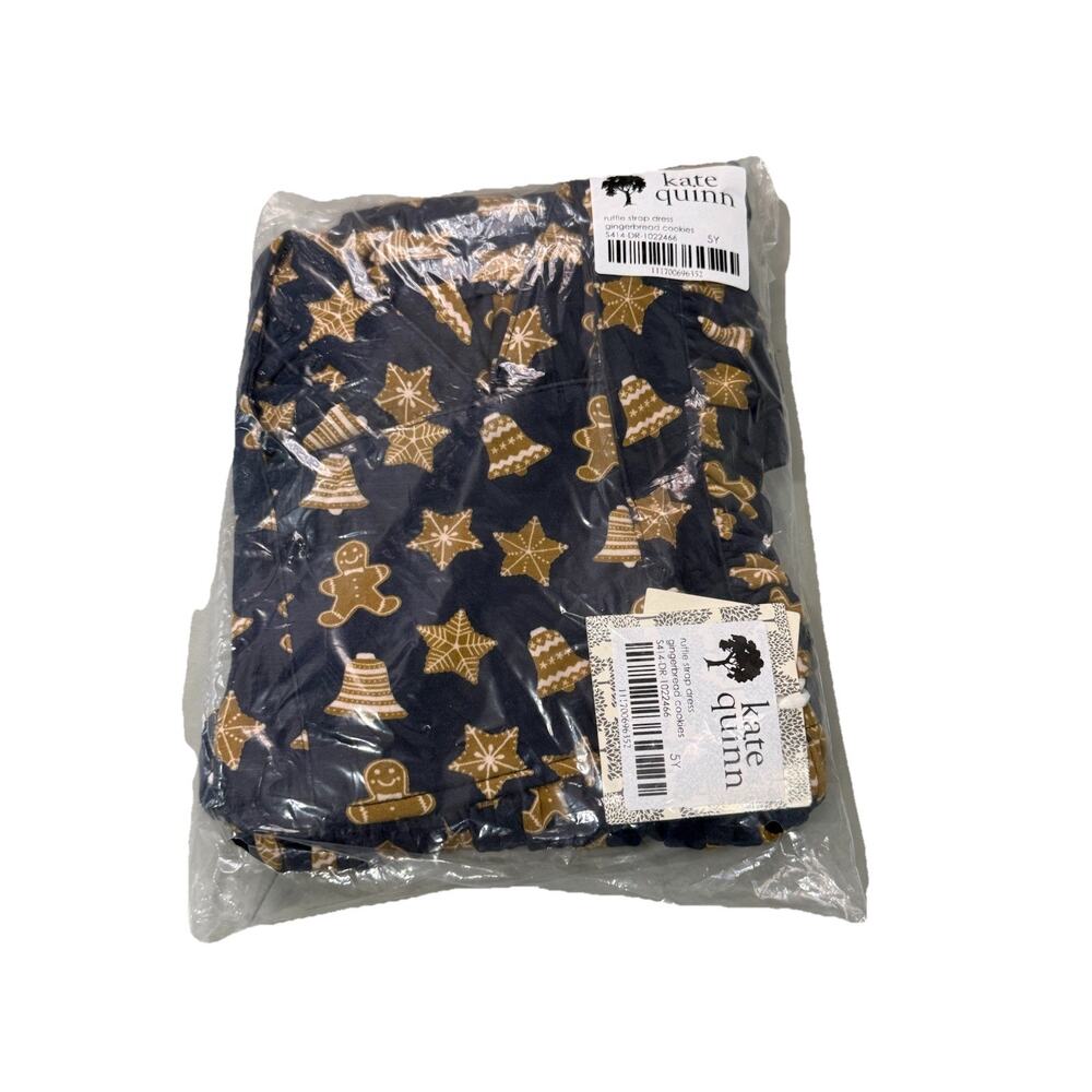 Kate Quinn 100% Organic Cotton Ruffle Strap Dress Gingerbread Cookies Girls 5Y - Picture 2 of 3